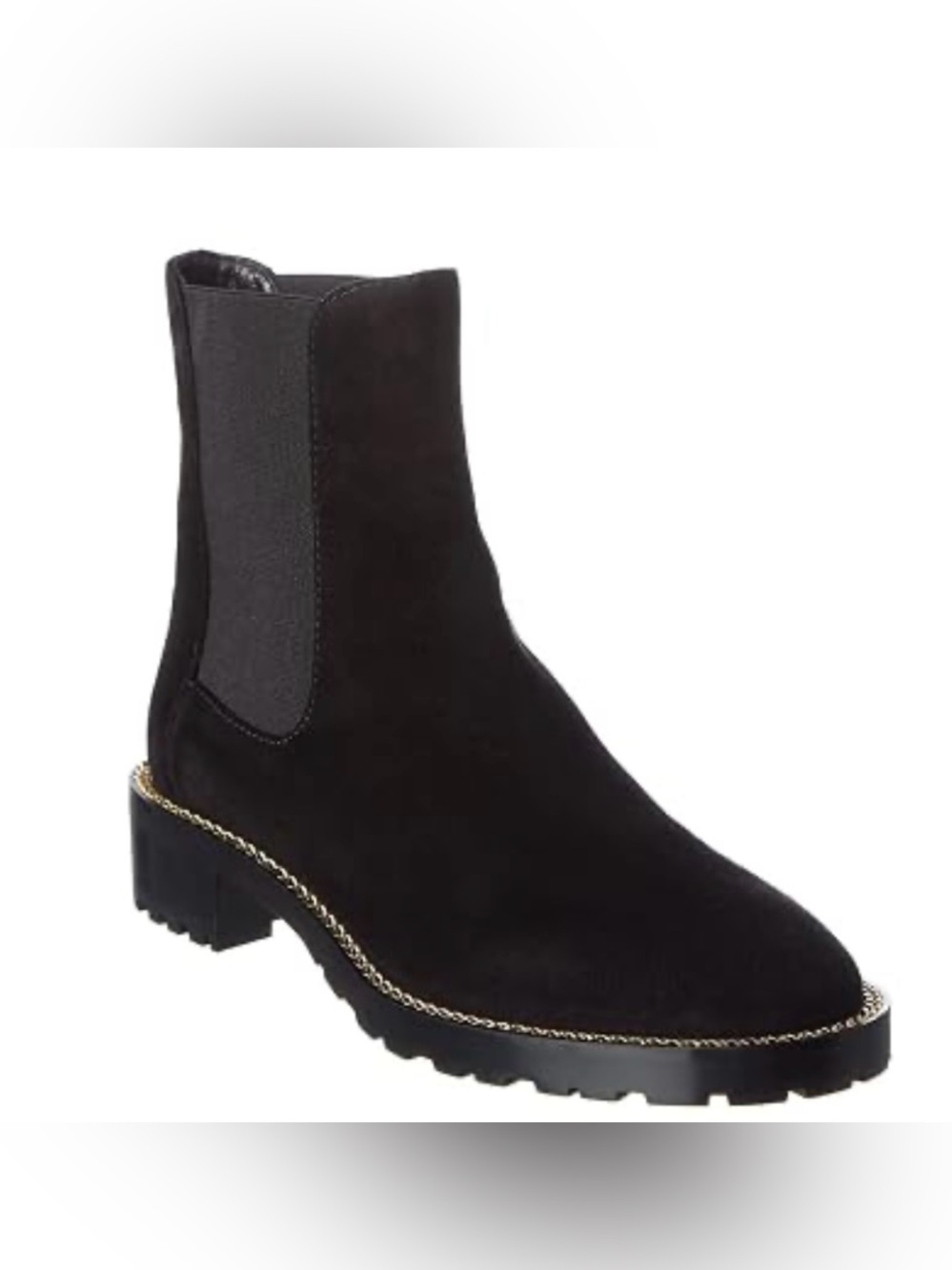 Stuart Weitzman Kolbie Chain-Trimmed Suede Chelsea Boots Black Pull On Sz 8.5